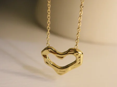irregular textured heart pendant and chain