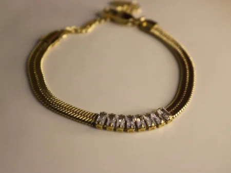 cubic zirconia herringbone gold plated bracelet