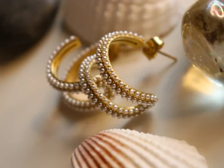 mini pearl embellished curved dainty earrings