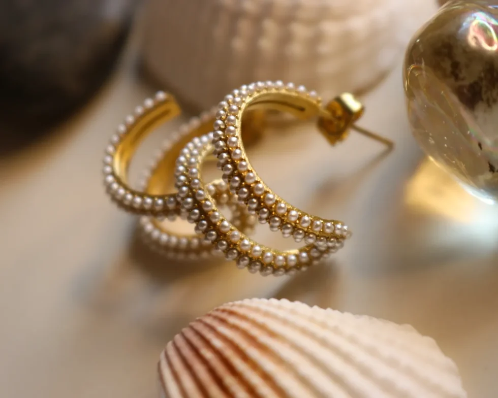 mini pearl embellished curved dainty earrings