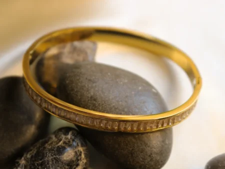 cubic zirconia inlaid gold bangle bracelet