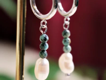 freshwater pearl and labradorite beads silver hoops
