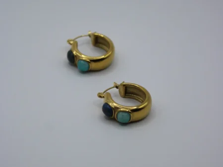 turquoise and lapis lazuli stone gold hoops natural stones