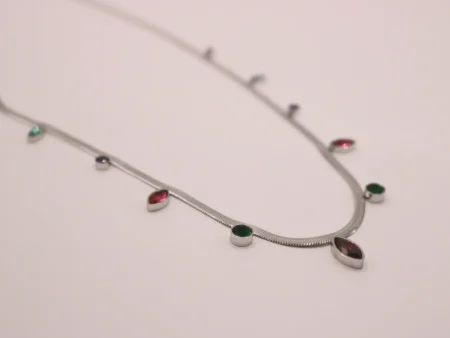 silver snake chain embellished with colourful rhinestones