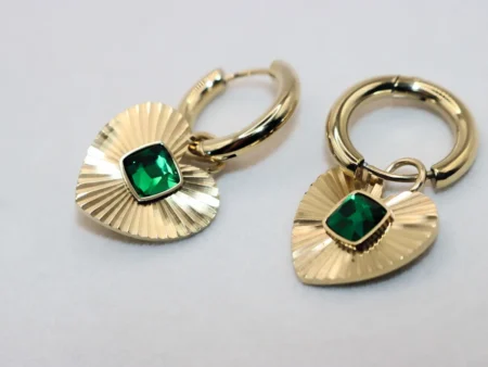 heart shaped green zirconia gold hoops